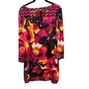 Alfani three-quarter Sleeve Knee Length Shift Dress Fuchsia Navy Yellow Floral M